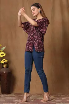 Womens Cotton Floral Print Straight Top