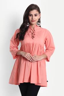 Women's Cotton Casual Solid/Plain Top ( Coral )