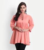 Women's Cotton Casual Solid/Plain Top ( Coral )