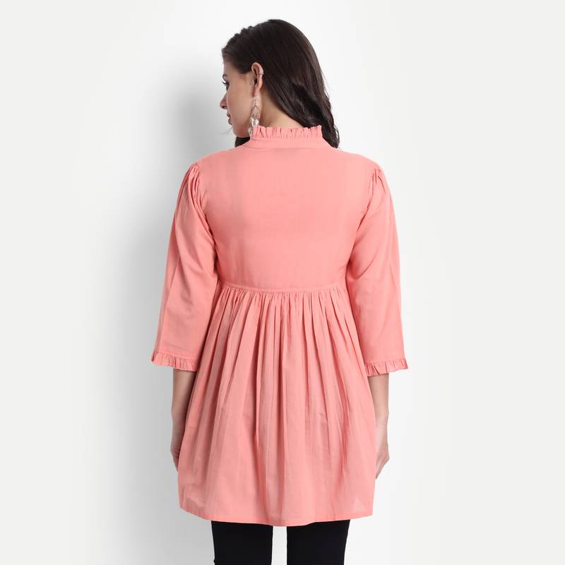 Women's Cotton Casual Solid/Plain Top ( Coral )