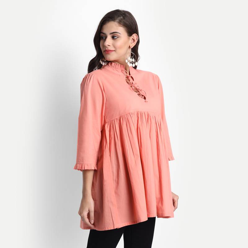 Women's Cotton Casual Solid/Plain Top ( Coral )