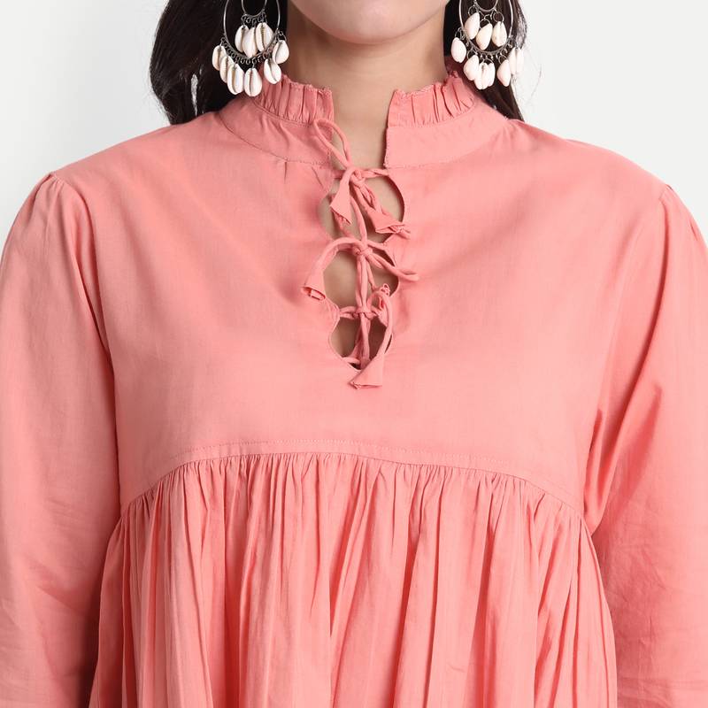 Women's Cotton Casual Solid/Plain Top ( Coral )