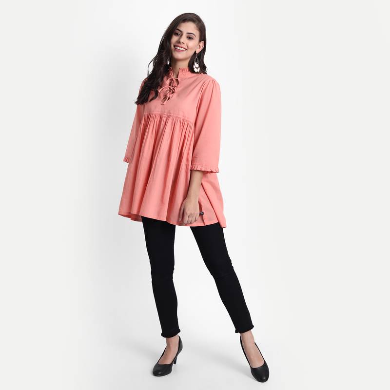 Women's Cotton Casual Solid/Plain Top ( Coral )