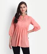 Women Casual Cotton Solid / Plain Top ( Coral )
