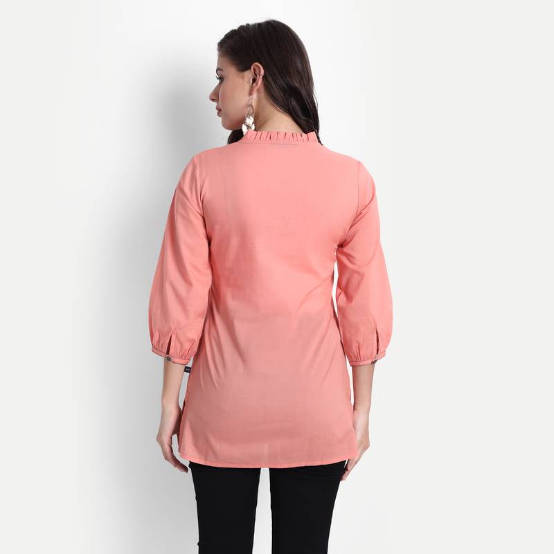 Women Casual Cotton Solid / Plain Top ( Coral )