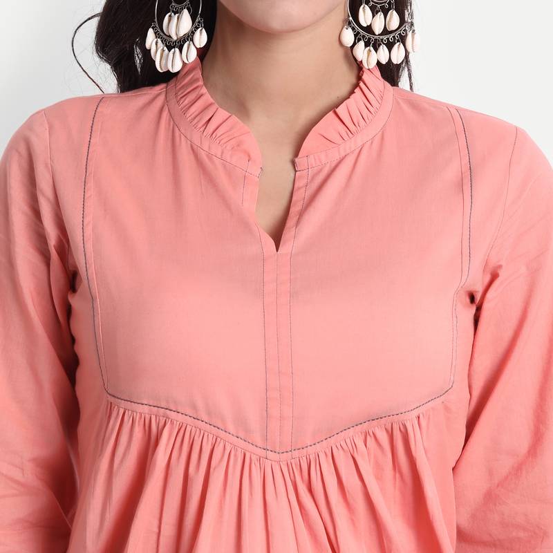 Women Casual Cotton Solid / Plain Top ( Coral )