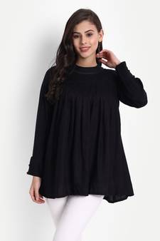 Women's Casual Rayon Solid / Plain Top ( Black )