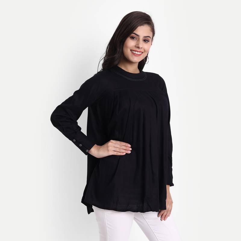 Women's Casual Rayon Solid / Plain Top ( Black )