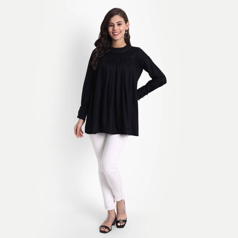 Women's Casual Rayon Solid / Plain Top ( Black )