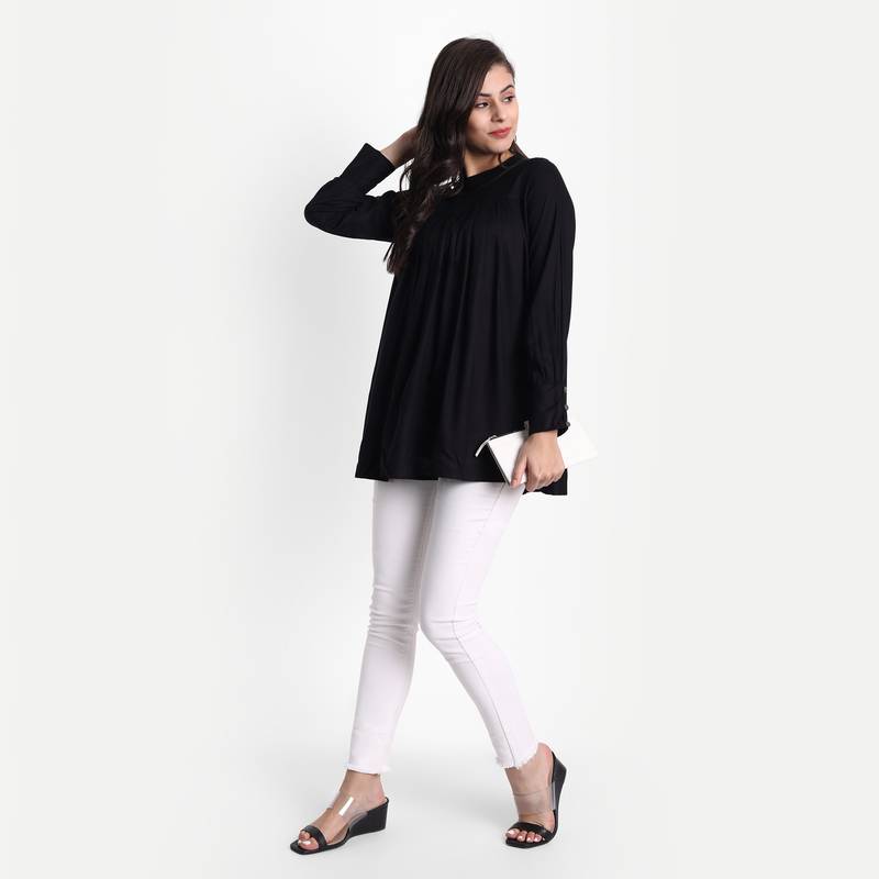 Women's Casual Rayon Solid / Plain Top ( Black )