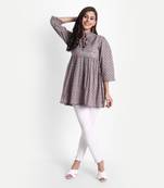 Women's Cotton Casual Printed Loop and Dori Work Top ( Multicolor )