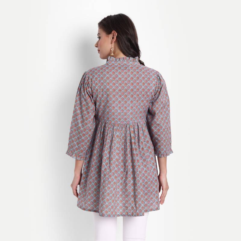 Women's Cotton Casual Printed Loop and Dori Work Top ( Multicolor )