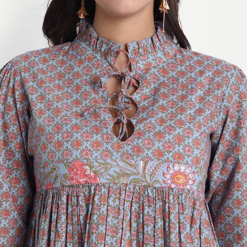 Women's Cotton Casual Printed Loop and Dori Work Top ( Multicolor )