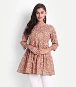 Women's Cotton Casual Floral Printed Top ( Peach )