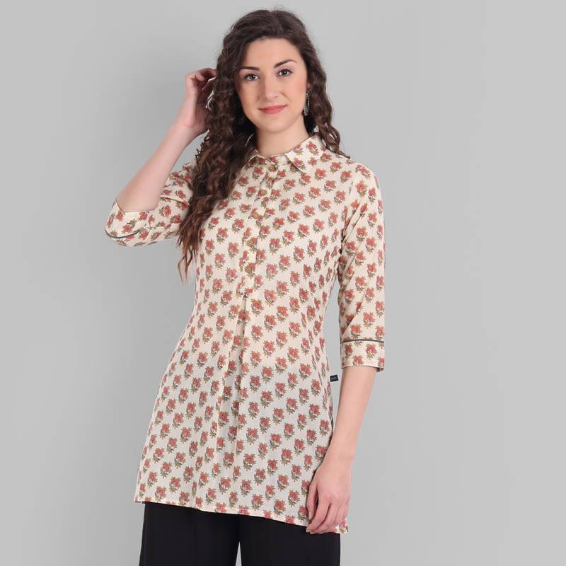 Cotton Casual Floral Printed Top For Girls and Women ( Hip Length )