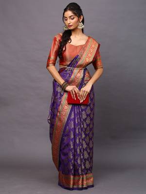 SAREE MALL Women's Silk Blend Purple Woven Design Designer Saree With Blouse Piece 1