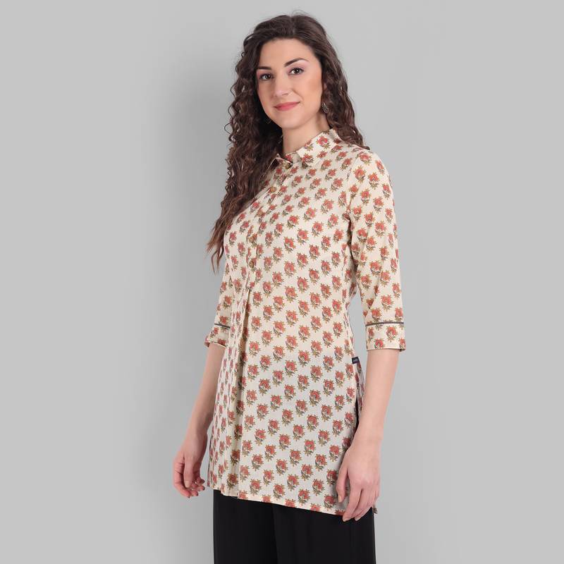 Cotton Casual Floral Printed Top For Girls and Women ( Hip Length )