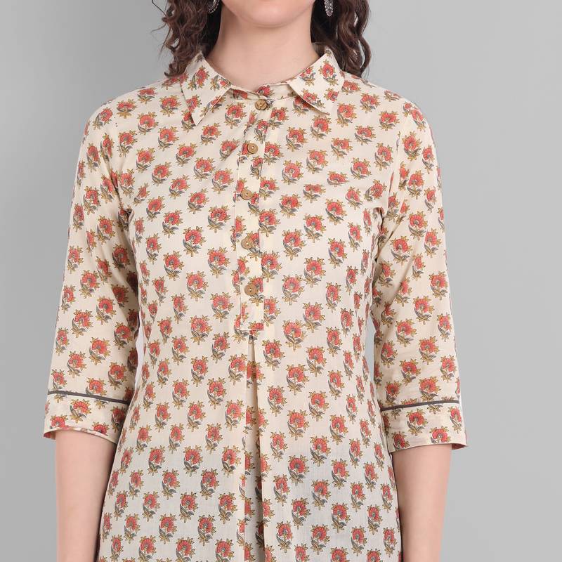 Cotton Casual Floral Printed Top For Girls and Women ( Hip Length )