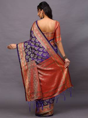 SAREE MALL Women's Silk Blend Purple Woven Design Designer Saree With Blouse Piece 2