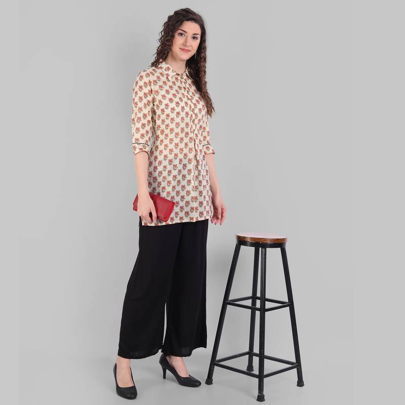 Cotton Casual Floral Printed Top For Girls and Women ( Hip Length )