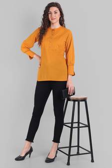 Cotton Casual Mustard Solid Top For Girls and Women