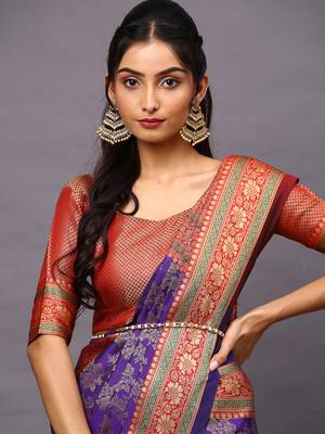 SAREE MALL Women's Silk Blend Purple Woven Design Designer Saree With Blouse Piece 4