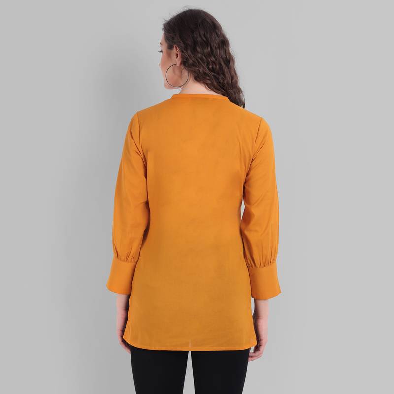 Cotton Casual Mustard Solid Top For Girls and Women