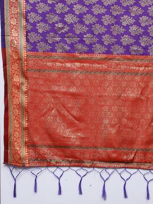 SAREE MALL Women's Silk Blend Purple Woven Design Designer Saree With Blouse Piece 5