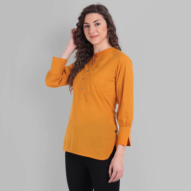 Cotton Casual Mustard Solid Top For Girls and Women