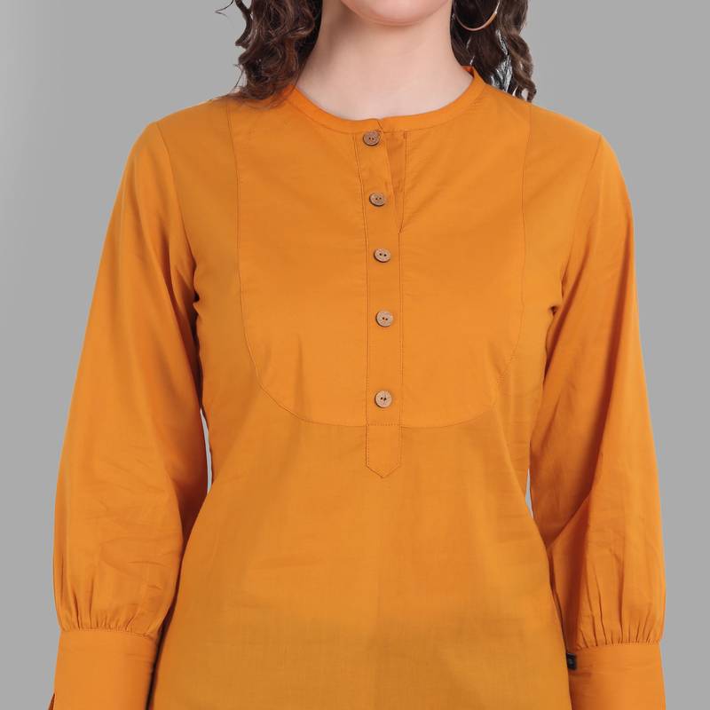 Cotton Casual Mustard Solid Top For Girls and Women