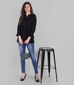 Cotton Casual Black Solid Top For Girls and Women ( Hip Length )