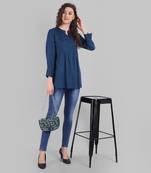 Rayon Casual Tea Blue Solid Top For Girls and Women ( Hip Length )