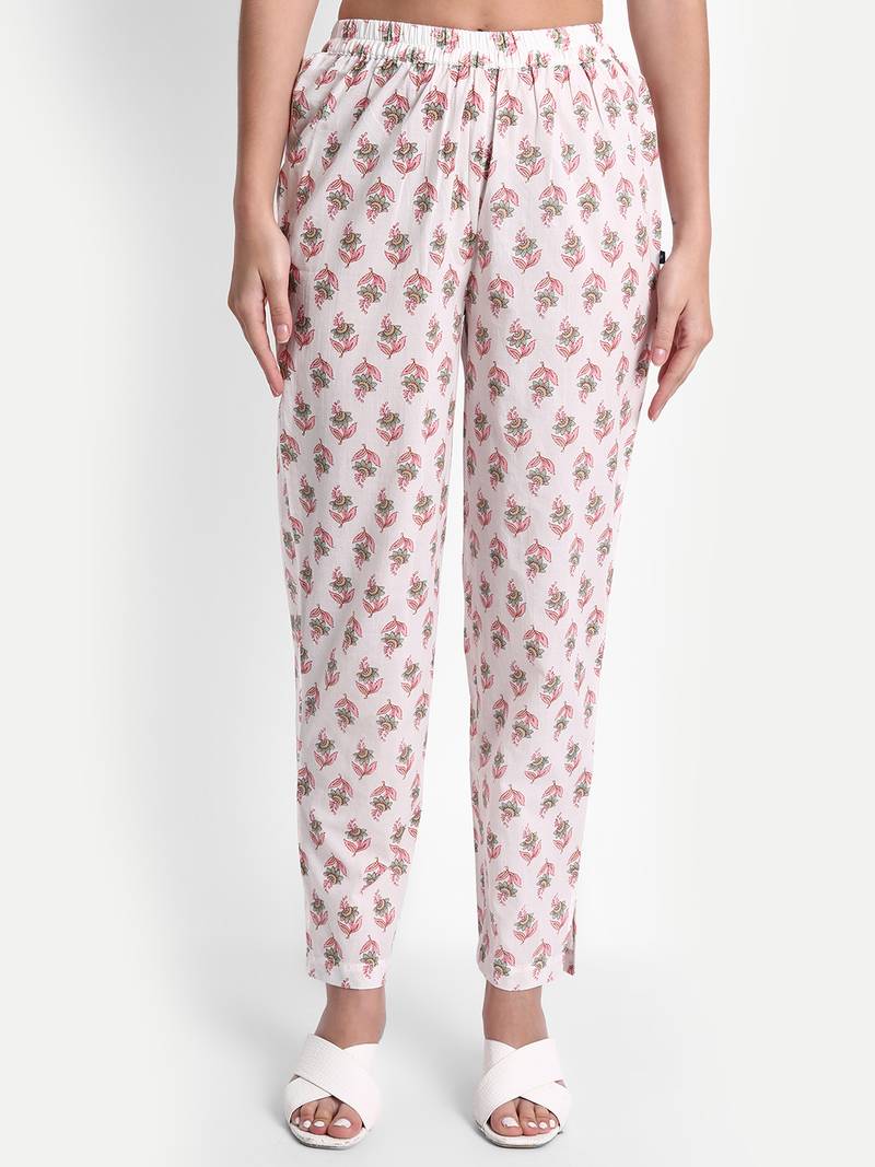 Women's Cotton Casual Pista Green And Pink Printed Kurta Set With Dupatta