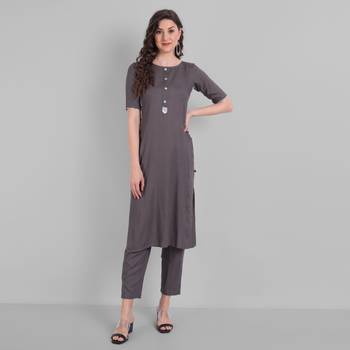 Rayon Casual Grey Solid Kurta With Pant  for Girls and Women in 44 Inch Length 1