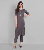 Rayon Casual Grey Solid Kurta With Pant  for Girls and Women in 44 Inch Length