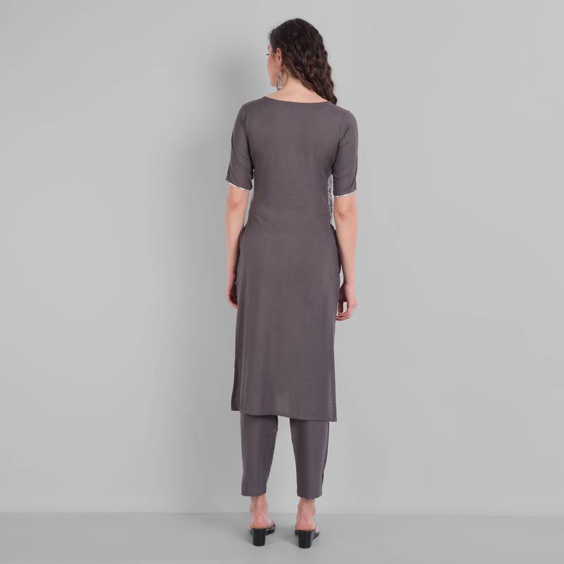 Rayon Casual Grey Solid Kurta With Pant  for Girls and Women in 44 Inch Length
