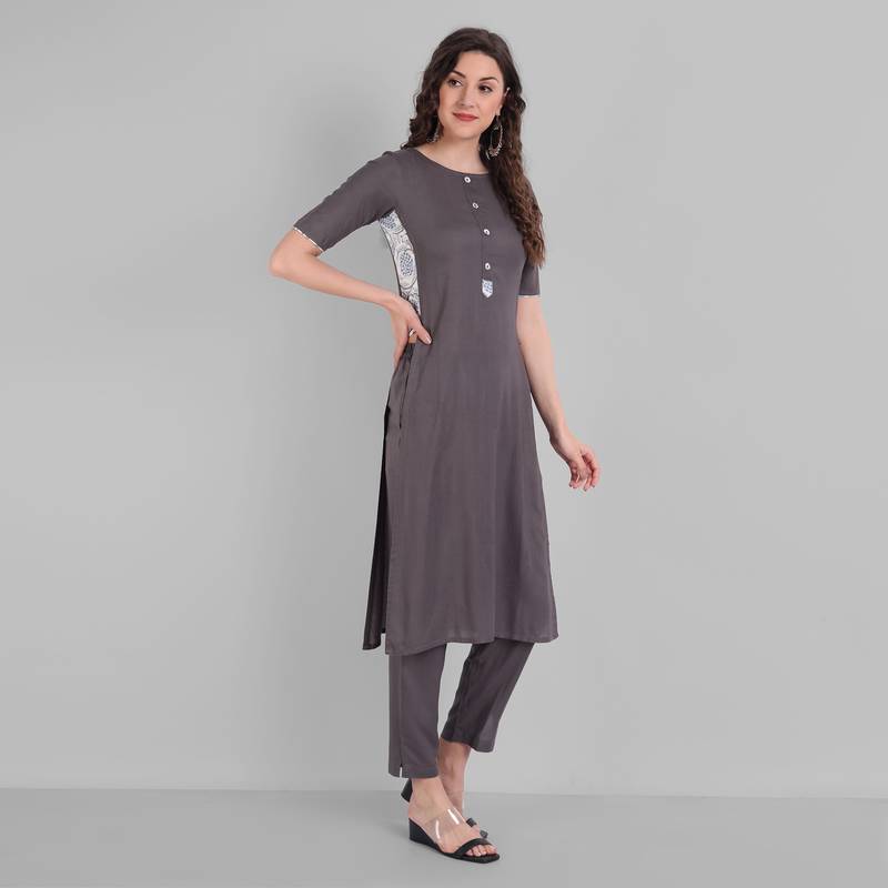 Rayon Casual Grey Solid Kurta With Pant  for Girls and Women in 44 Inch Length