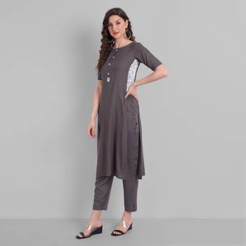 Rayon Casual Grey Solid Kurta With Pant  for Girls and Women in 44 Inch Length 4