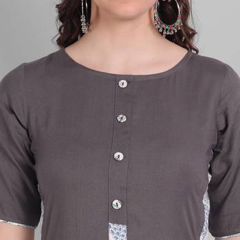 Rayon Casual Grey Solid Kurta With Pant  for Girls and Women in 44 Inch Length 5
