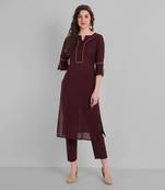 Cotton Casual Raspberry or Wine Solid Kurta With Pant  for Girls and Women in 45 Inch Length