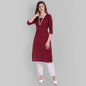 Cotton Casual Maroon Solid Kurta for Girls and Women in 45 Inch Length 1