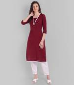 Cotton Casual Maroon Solid Kurta for Girls and Women in 45 Inch Length