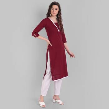 Cotton Casual Maroon Solid Kurta for Girls and Women in 45 Inch Length 3