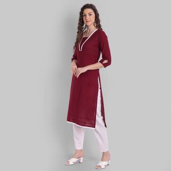 Cotton Casual Maroon Solid Kurta for Girls and Women in 45 Inch Length 4