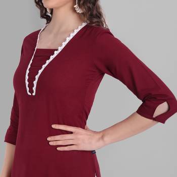 Cotton Casual Maroon Solid Kurta for Girls and Women in 45 Inch Length 5