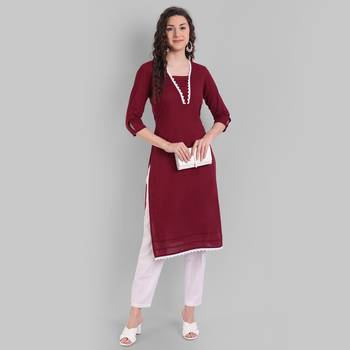 Cotton Casual Maroon Solid Kurta for Girls and Women in 45 Inch Length 6