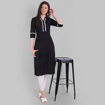 Cotton Casual Black Solid Kurta for Girls and Women in 46 Inch Length 1