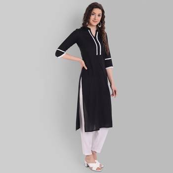 Cotton Casual Black Solid Kurta for Girls and Women in 46 Inch Length 3
