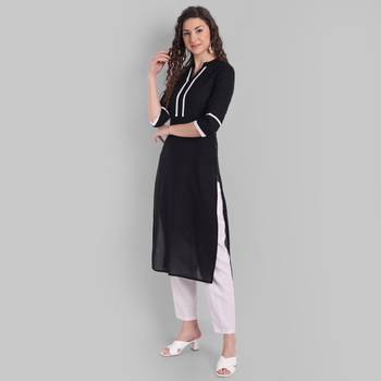 Cotton Casual Black Solid Kurta for Girls and Women in 46 Inch Length 4