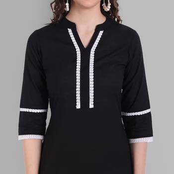 Cotton Casual Black Solid Kurta for Girls and Women in 46 Inch Length 5